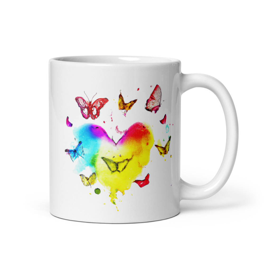 Butterfly Heart - White Glossy Mug
