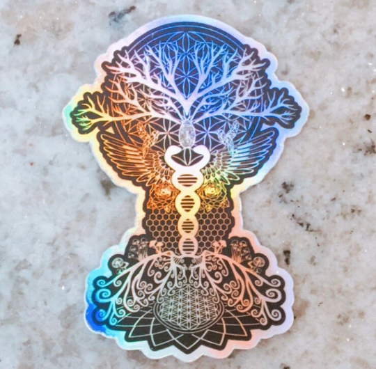 Holographic Sacred Geometry Sticker - Tree of Life ~ Noya Rao ~ Flying Tree of Light