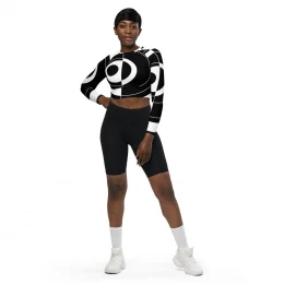 Circles And Lines Abstraction Black White Recycled long-sleeve crop top
