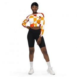 Check Face  Orange White Recycled long-sleeve crop top