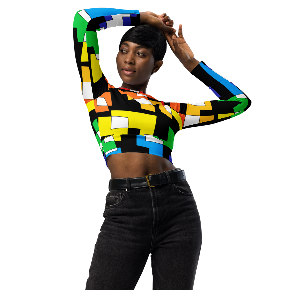 Rainbow Shapes Recycled long-sleeve crop top