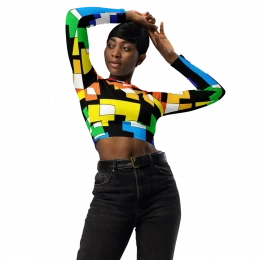 Rainbow Shapes Recycled long-sleeve crop top