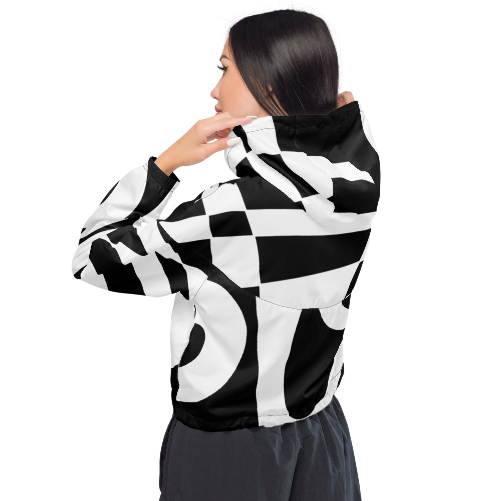 Abstract Surfing Black White Women’s cropped windbreaker
