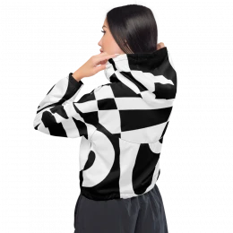 Abstract Surfing Black White Women’s cropped windbreaker