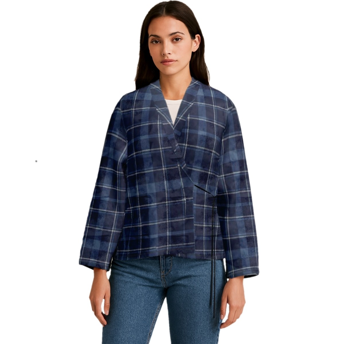 Plaid Velour Wrap Blazer
