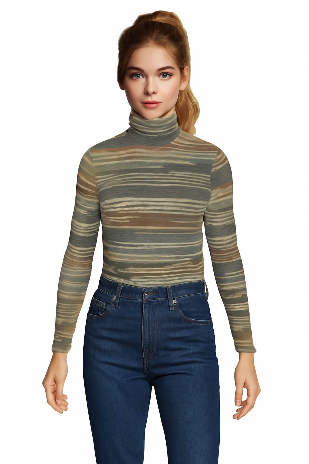 Striped Jersey Turtleneck