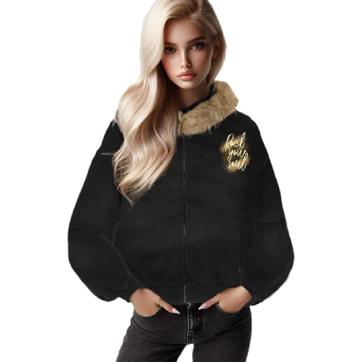 Sun Fade Boxy Detachable Fur Zip Hoodie