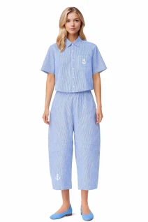 Striped Drawstring Barrel Pants Neva