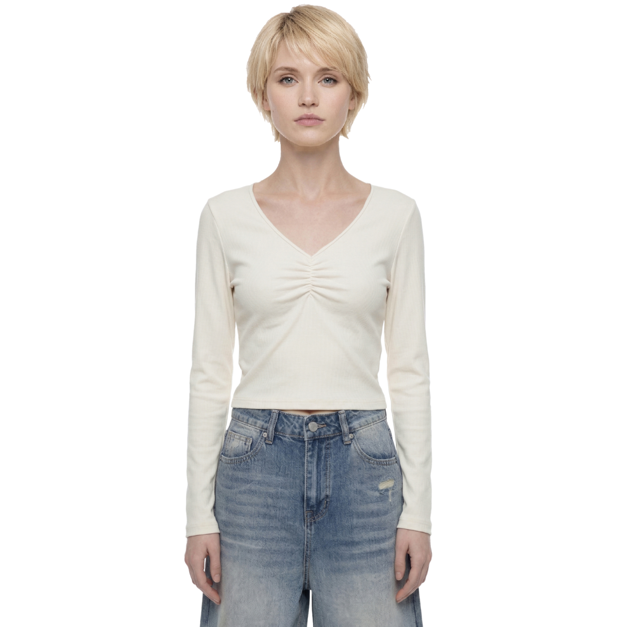Ruched Long Sleeve Crop T-Shirt