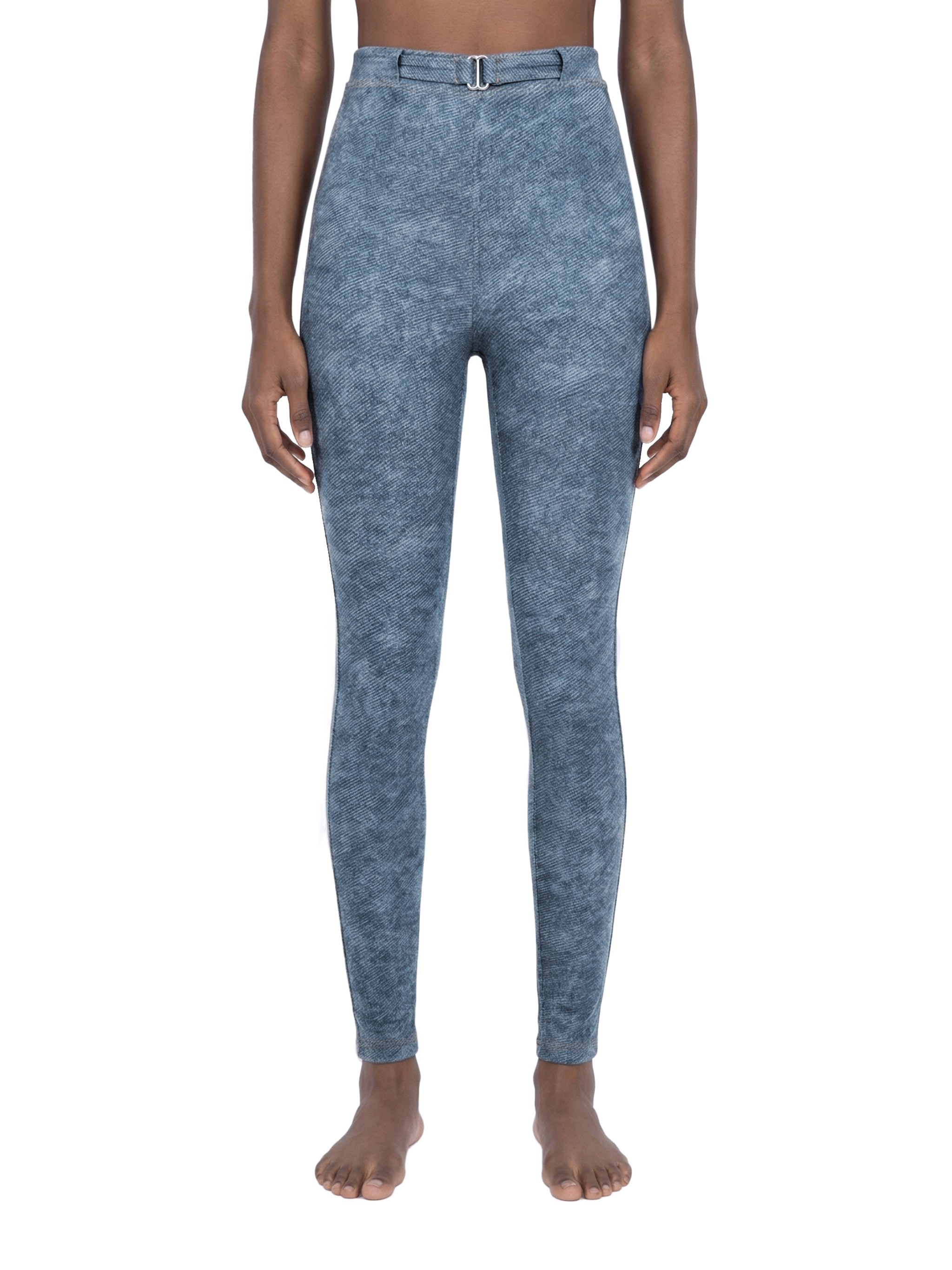 Faux Denim Belted Leggings
