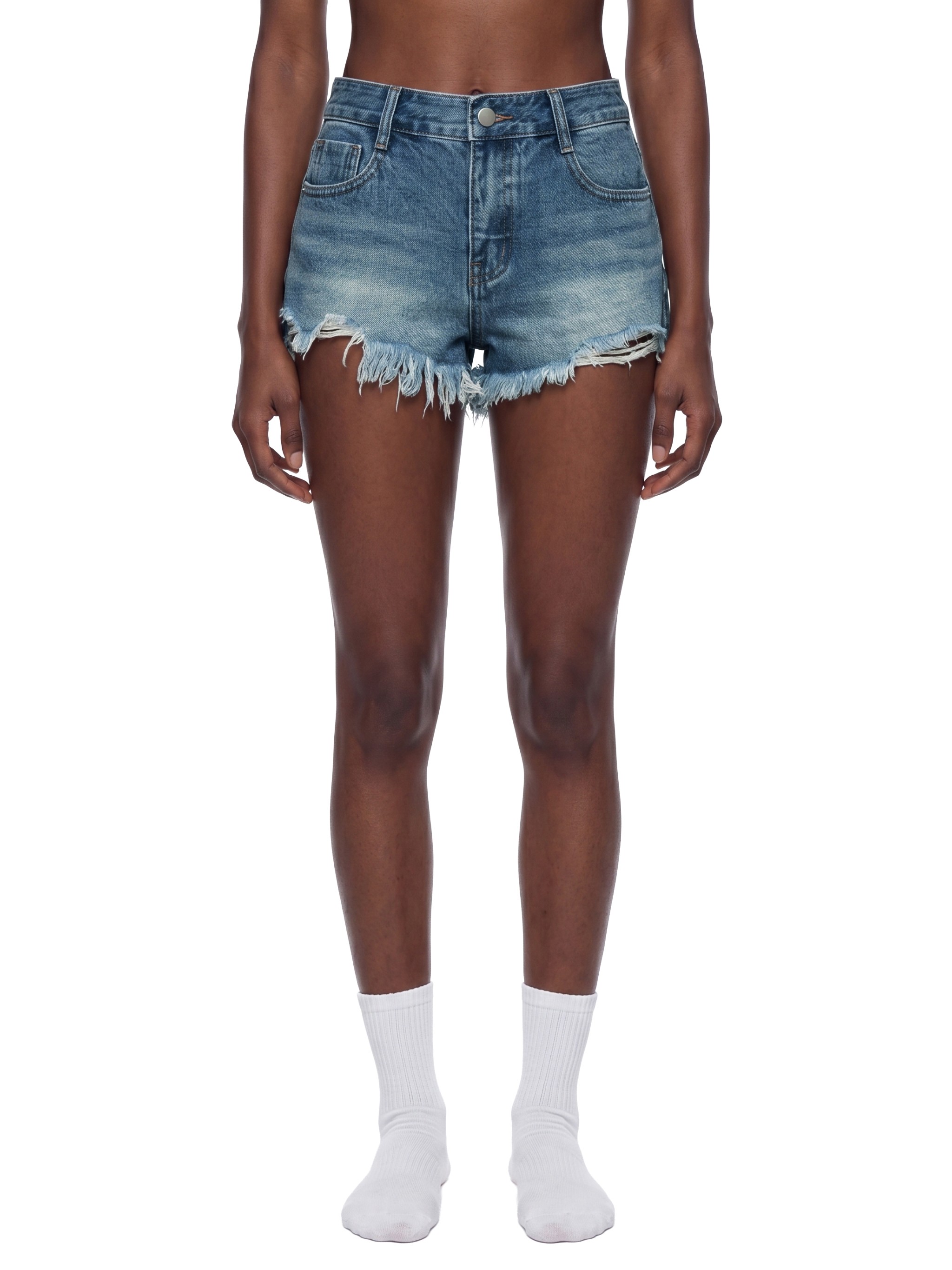Vintage Wash Raw Hem Denim Shorts