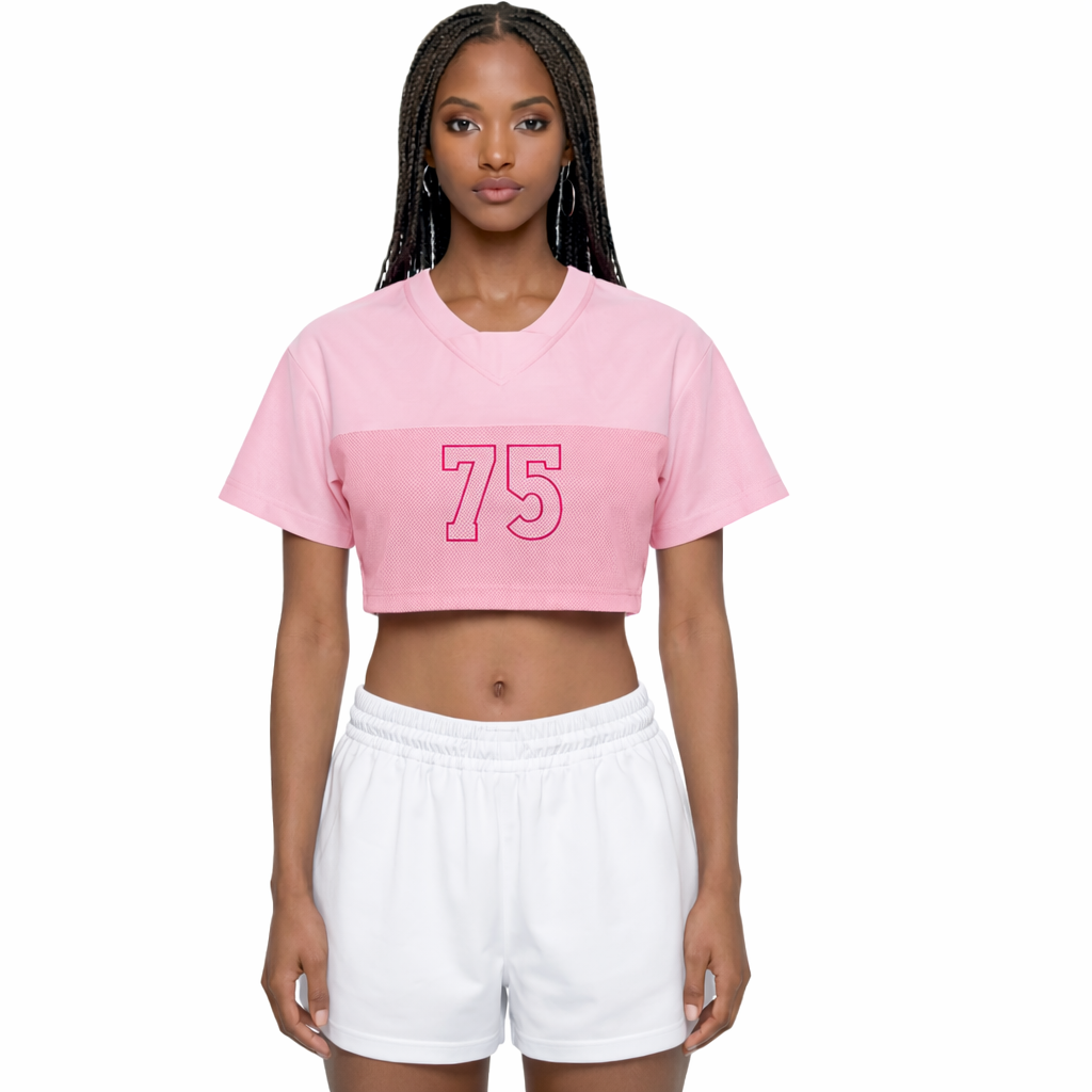Crop V-Neck Paneled Jersey Tee