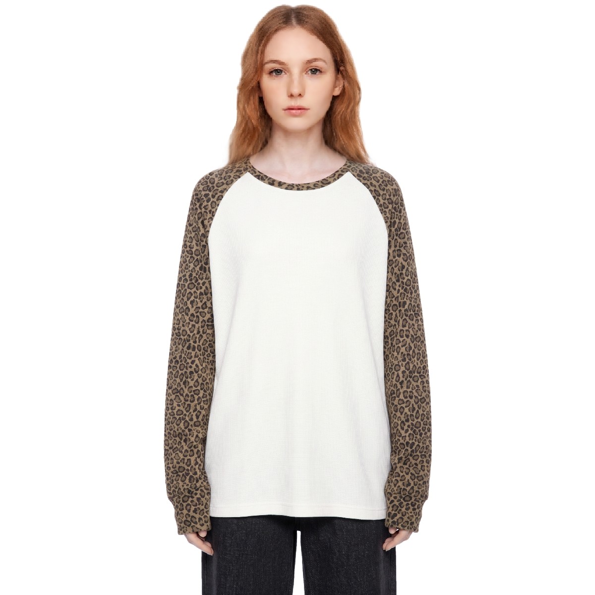 Leopard Panel Raglan Sleeve T-Shirt