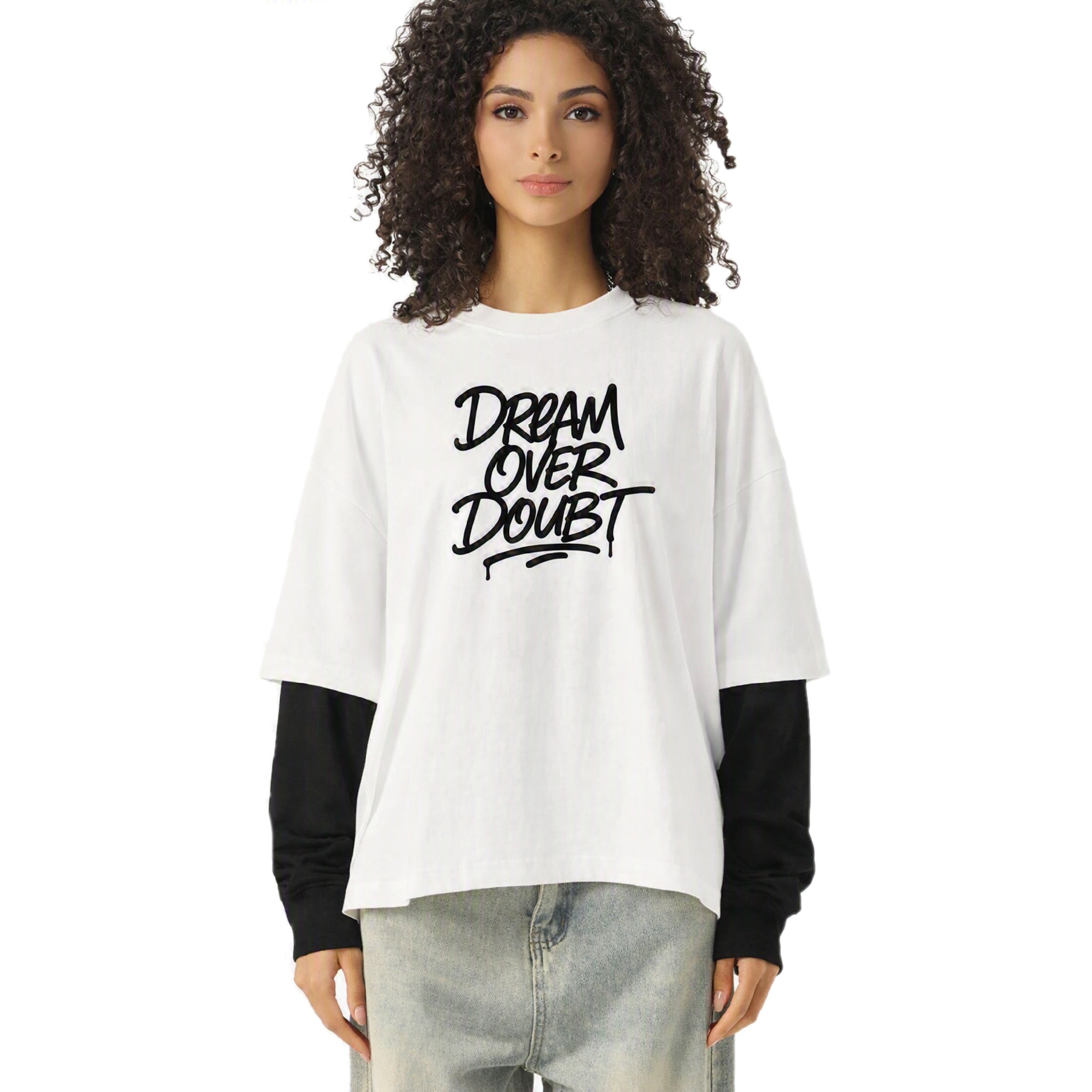 Layered Contrast Sleeve Cotton T-Shirt