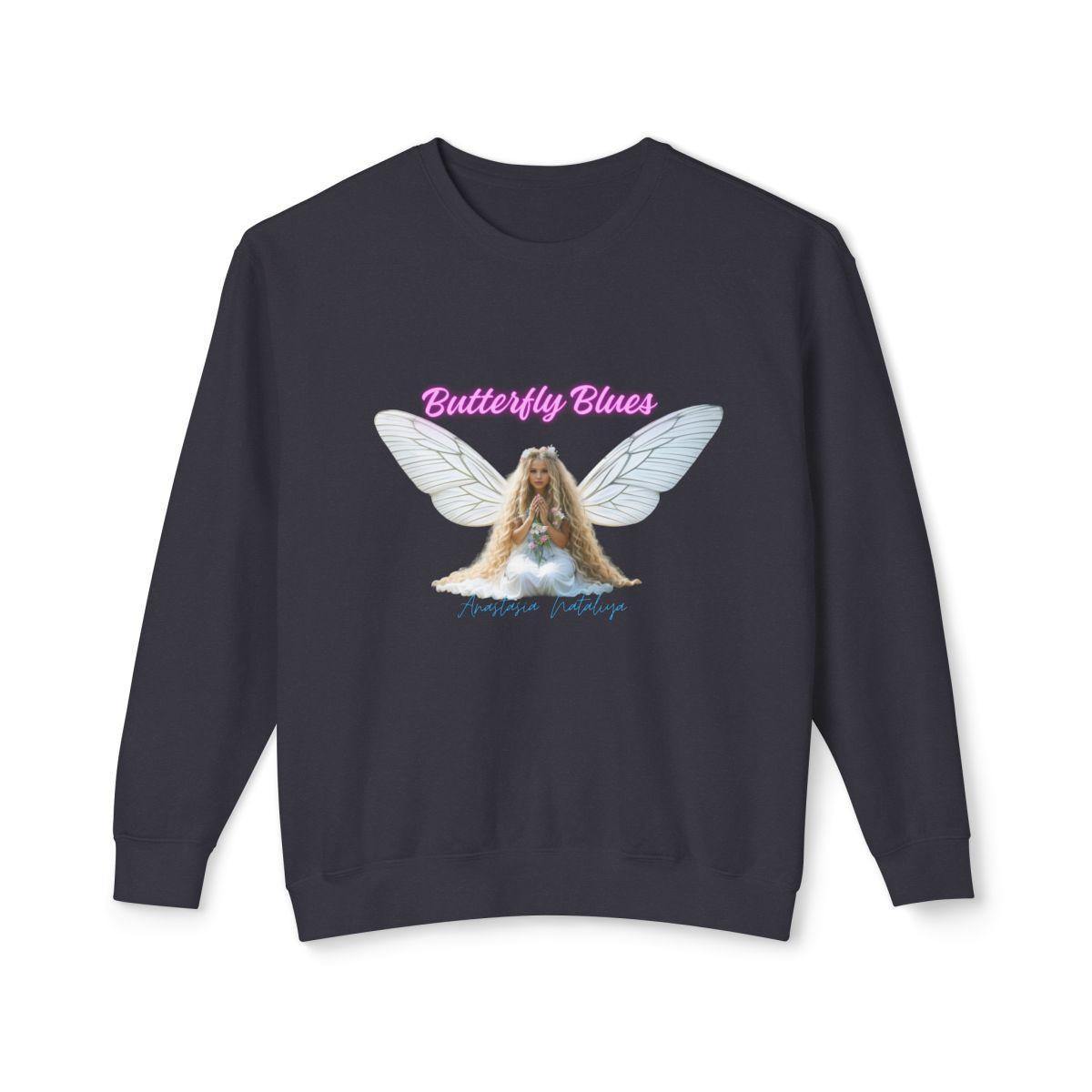 Anastasia's 'Butterfly Blues' Unisex Lightweight Crewneck Sweatshirt - Signature Art & Lyrics Edition BLK