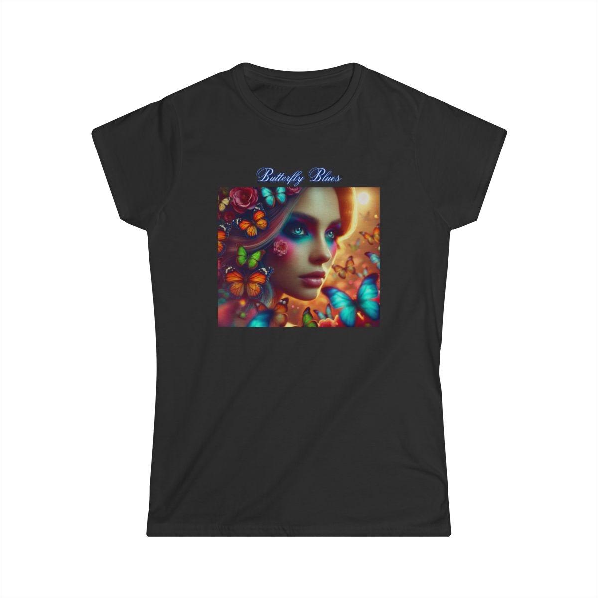 Anastasia Nataliya 'Butterfly Blues' Artistic Dreamscape Tee - Black