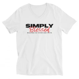 Simply Blessed Walking in Favor and Faith - Unisex Short Sleeve V-Neck T-Shirt