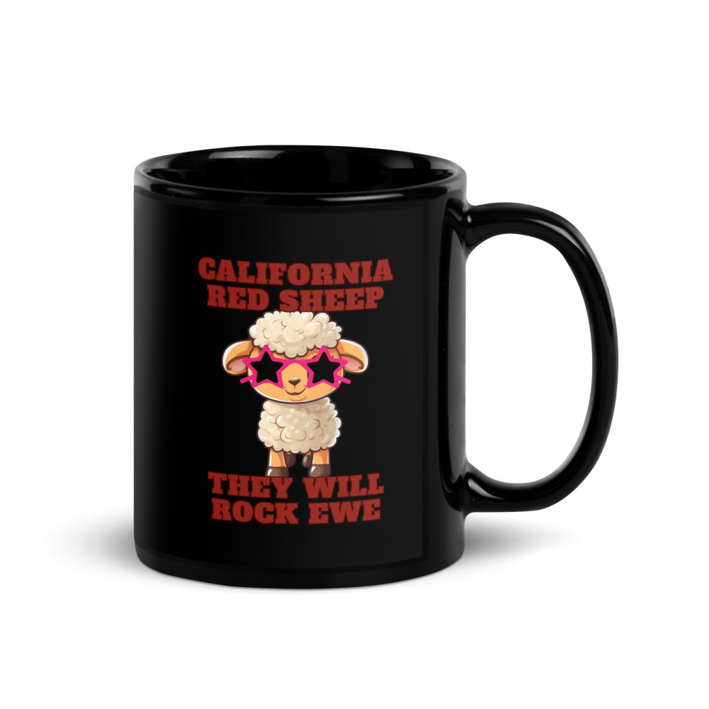 California Red Sheep They Will Rock Ewe Black Glossy Mug