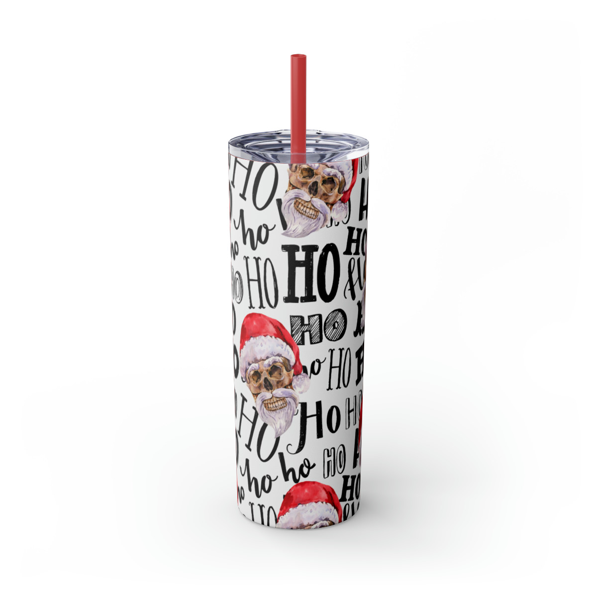 Skull Santa Skinny Tumbler with Straw, 20oz