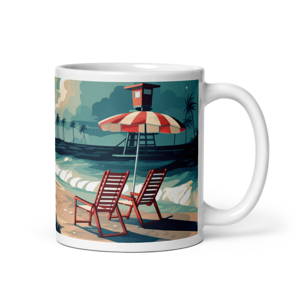 Beach Scene White Glossy Mug