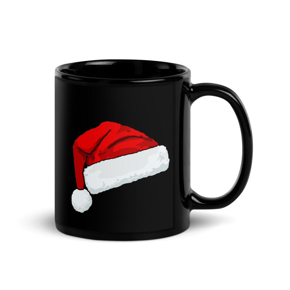 1 Santa Hat Black Glossy Mug