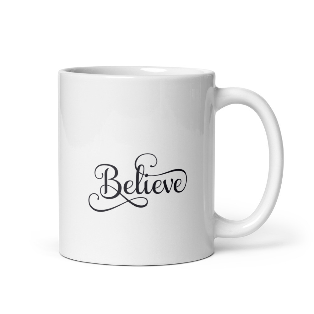 1 Believe White Glossy Mug