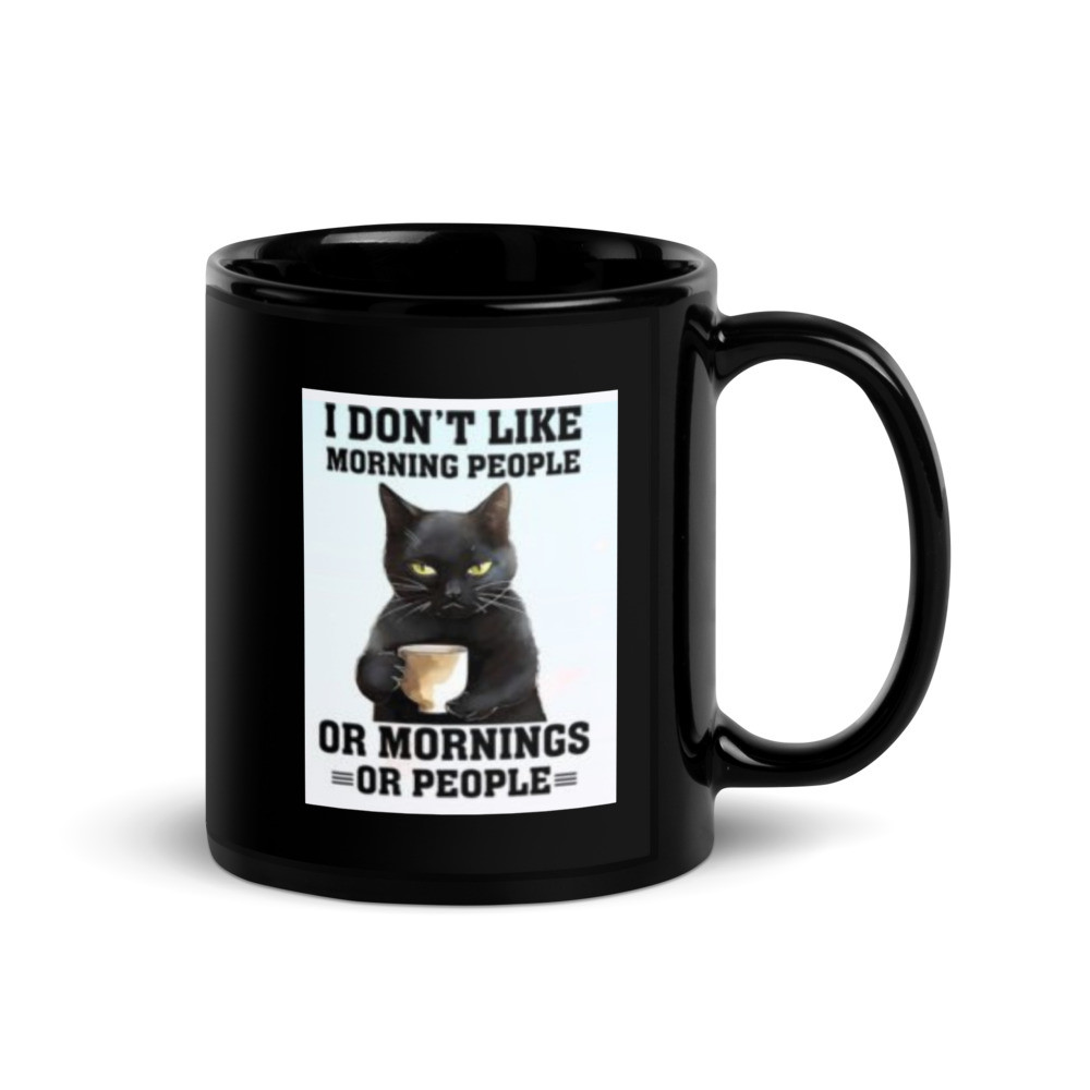 Morning People Black Glossy Mug