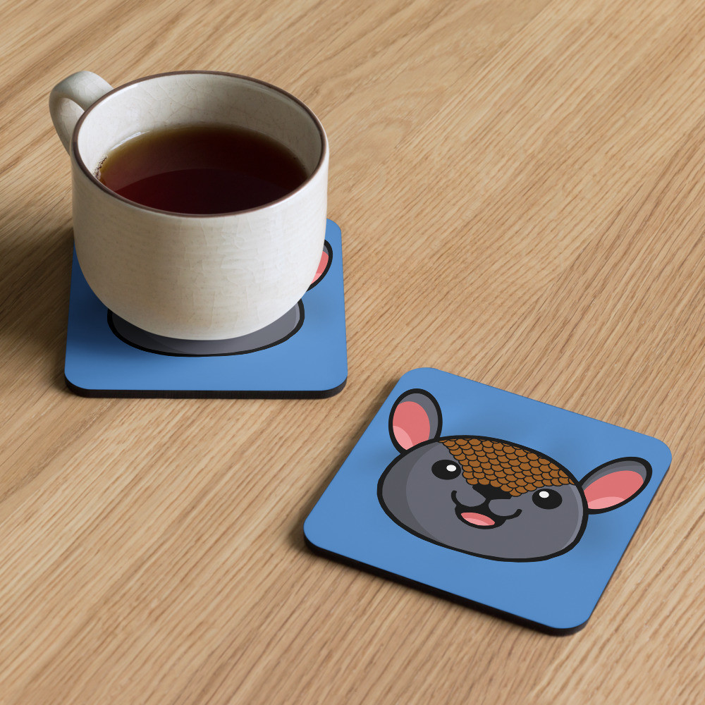 Alejandro the Armadillo cork-back coaster