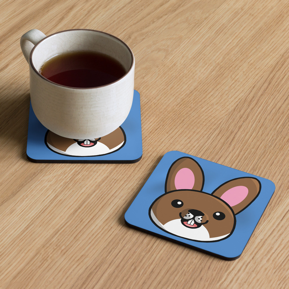 Becki the Bunny cork-back coaster