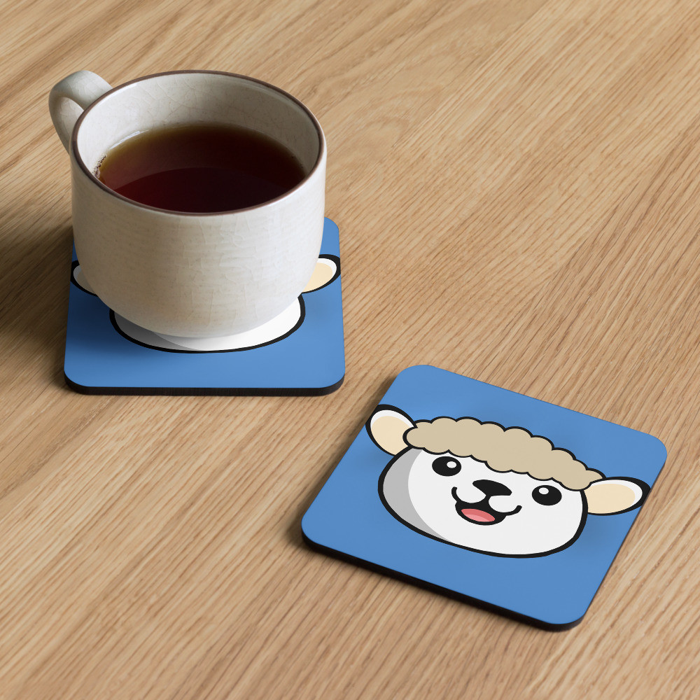 Lewys the Lamb cork-back coaster