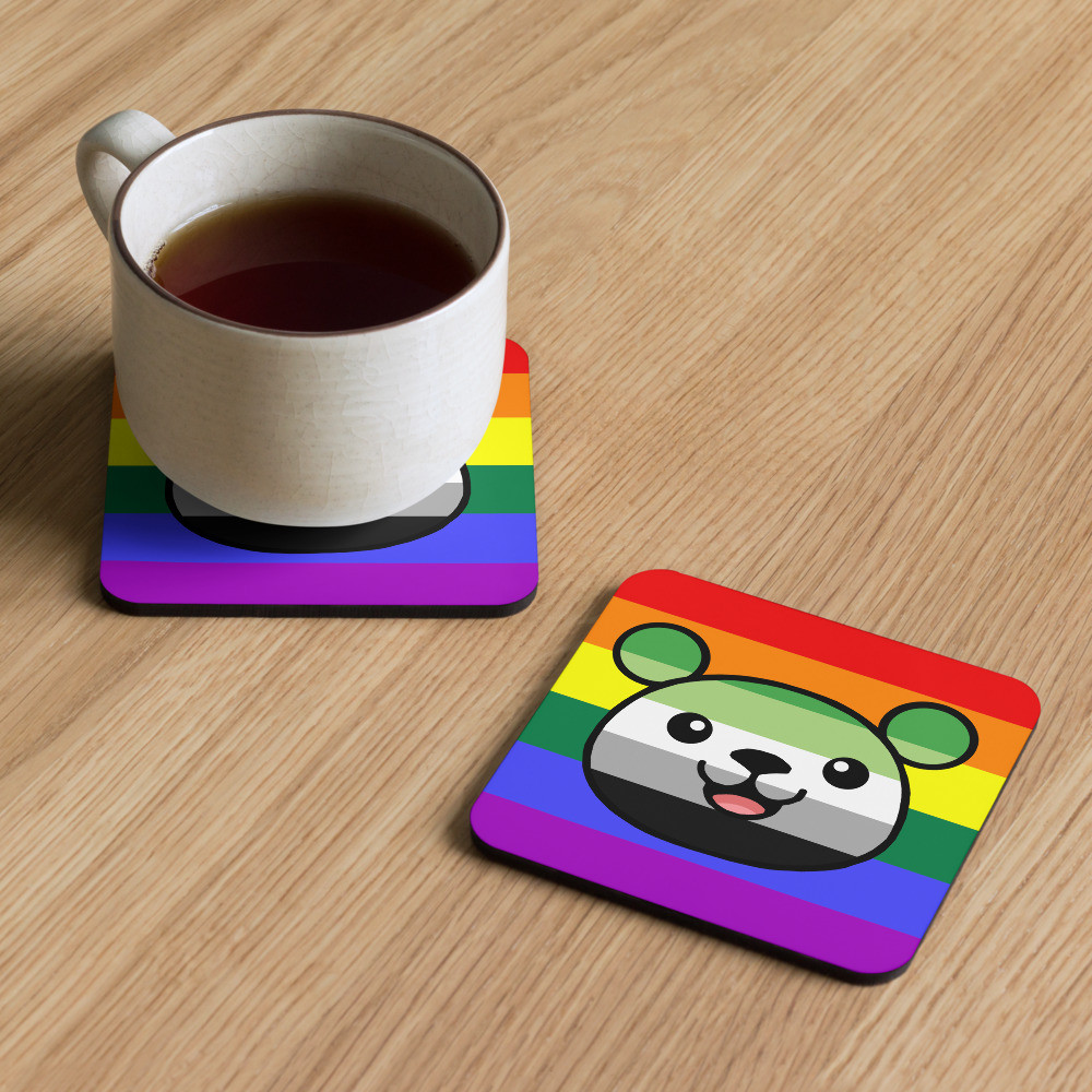 Aromantic Flag Teddy cork-back coaster