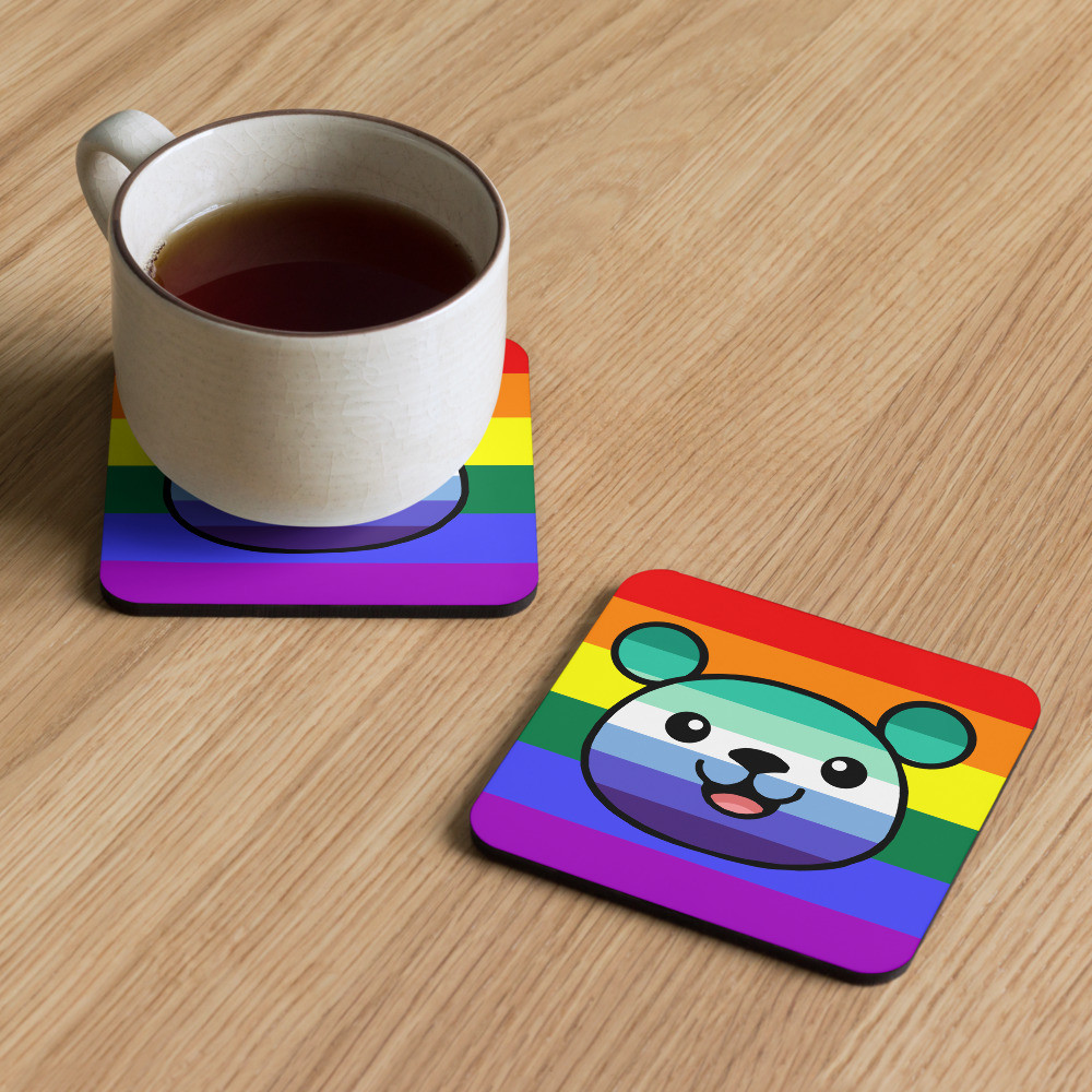 Gay Flag Teddy cork-back coaster