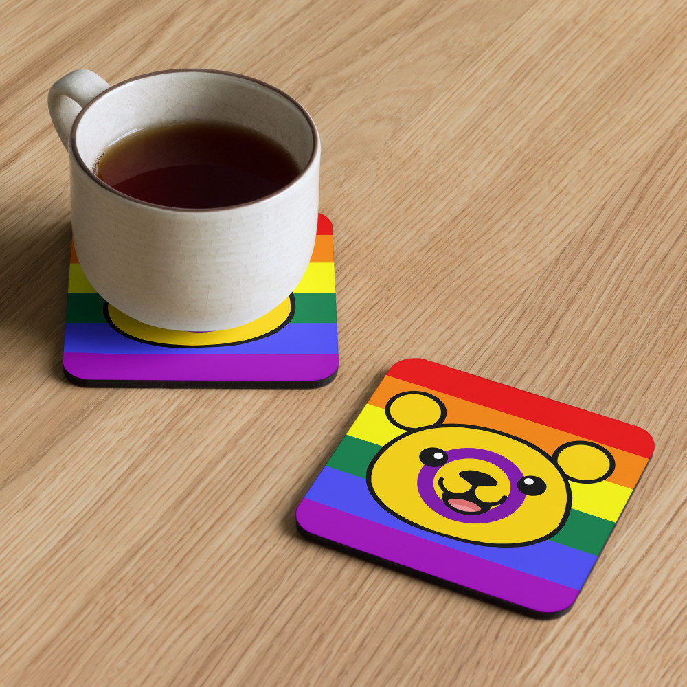 Intersex Flag Teddy cork-back coaster