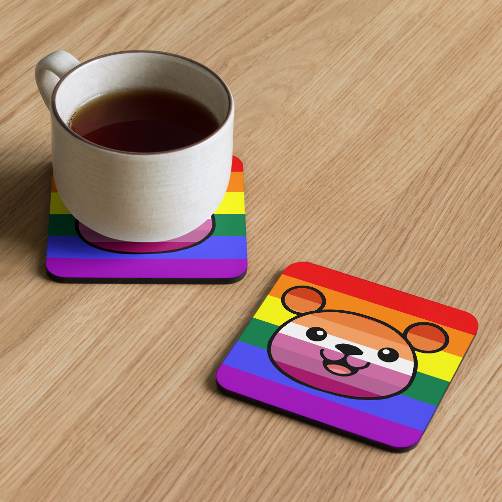 Lesbian Flag Teddy cork-back coaster
