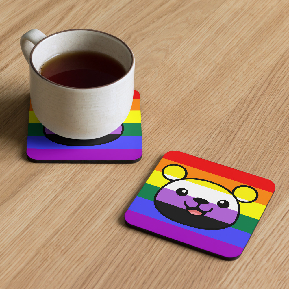 Non-binary Flag Teddy cork-back coaster