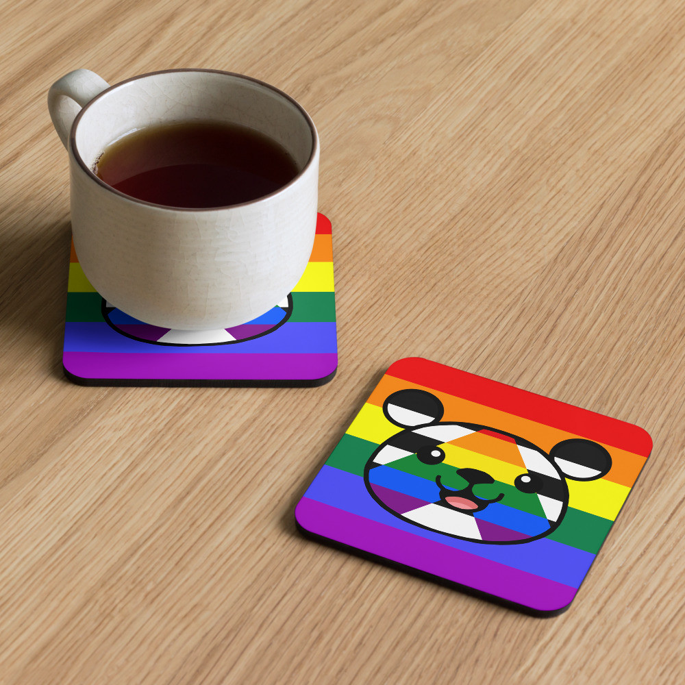 Straight Ally Flag Teddy cork-back coaster