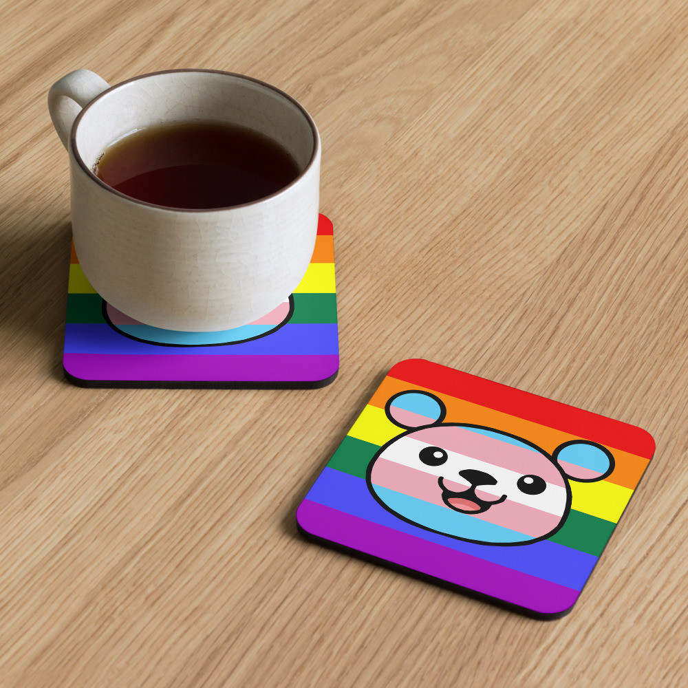 Transgender Flag Teddy cork-back coaster