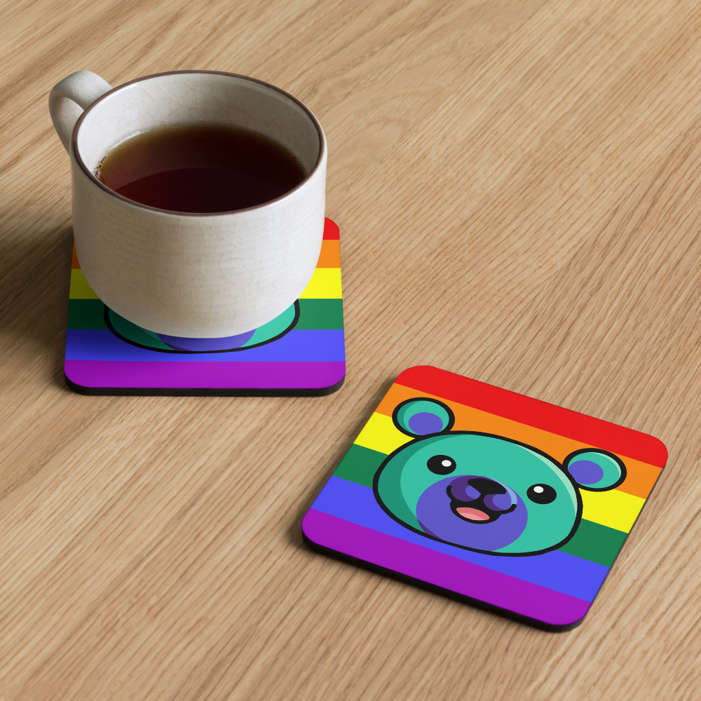 Gay Flag Colours Teddy cork-back coaster