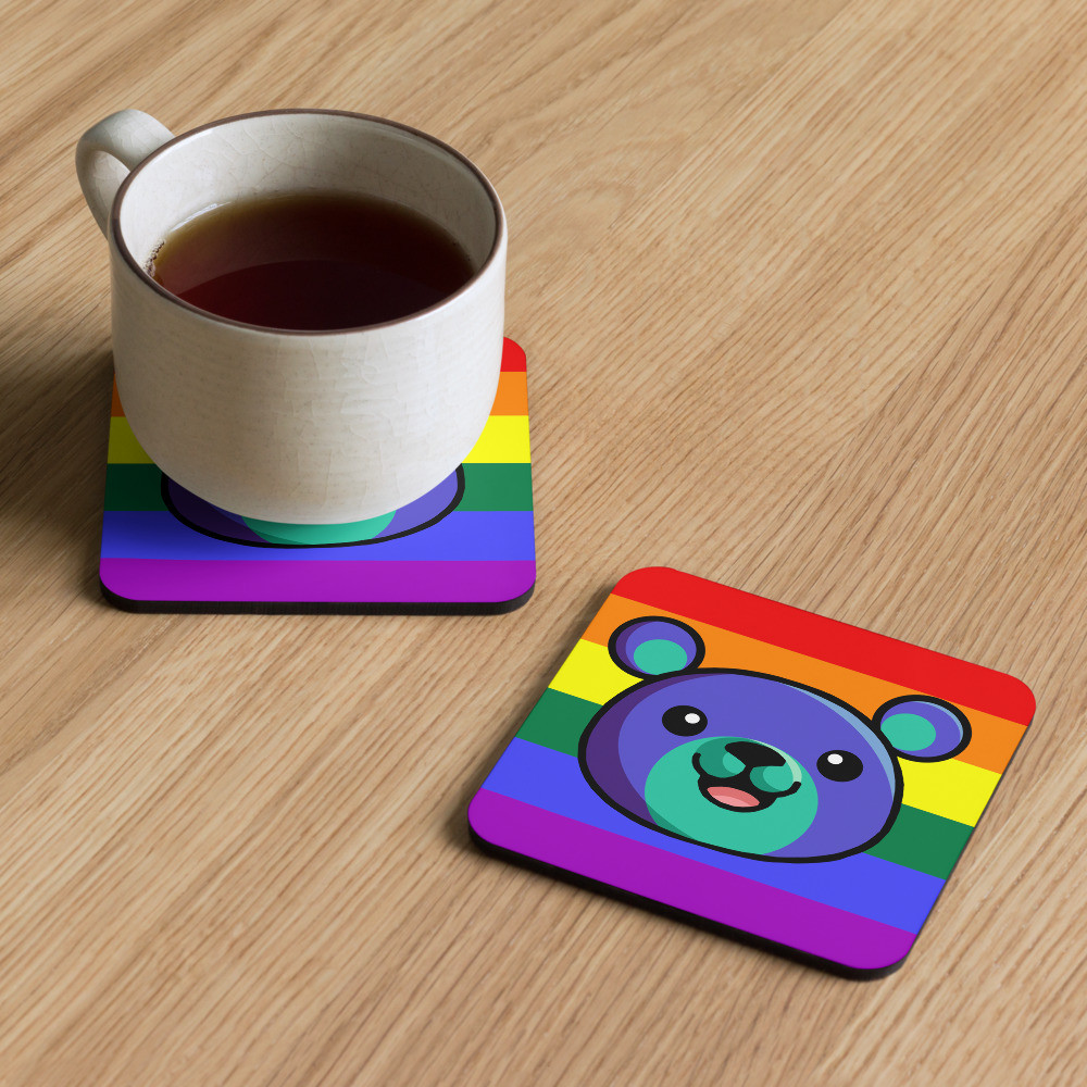 Gay Flag Colours Teddy cork-back coaster #2