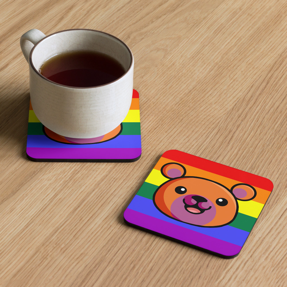 Lesbian Flag Colours Teddy cork-back coaster