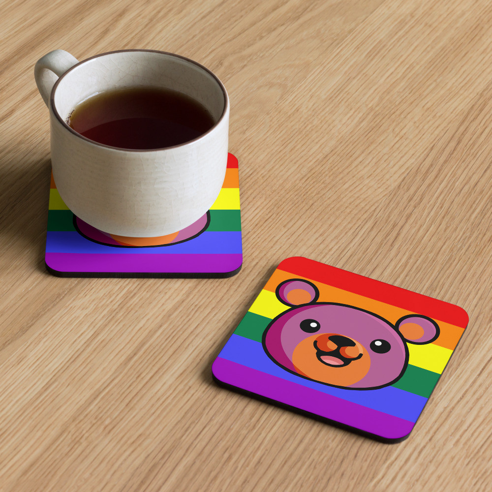 Lesbian Flag Colours Teddy cork-back coaster #2