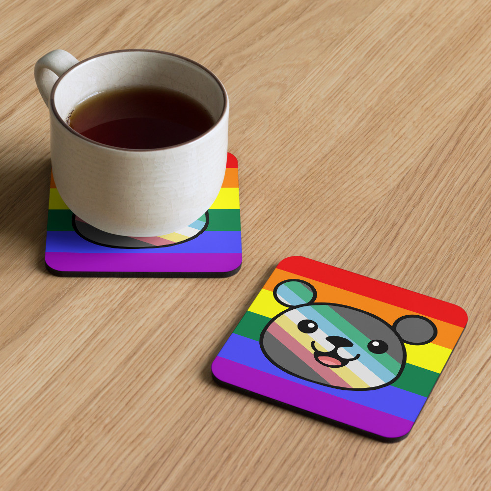 Disability Pride Flag Teddy cork-back coaster