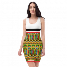 Ladies Party Wear African Print Dress With White Background All-Over Printed Fitted Pencil Dress