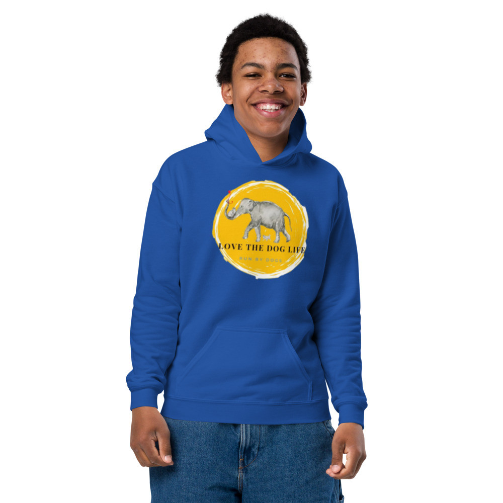 Youth heavy blend hoodie Love the Dog Life Elephant