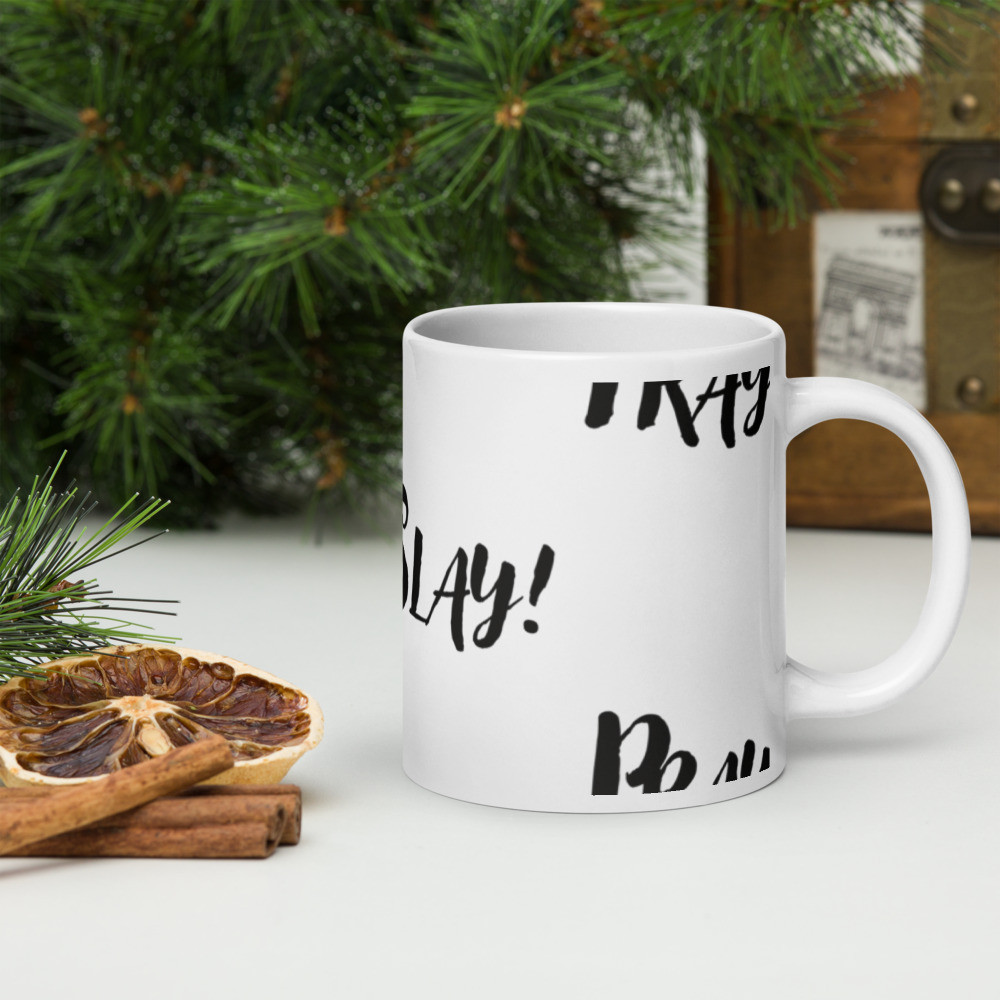 PraynSlay White glossy mug