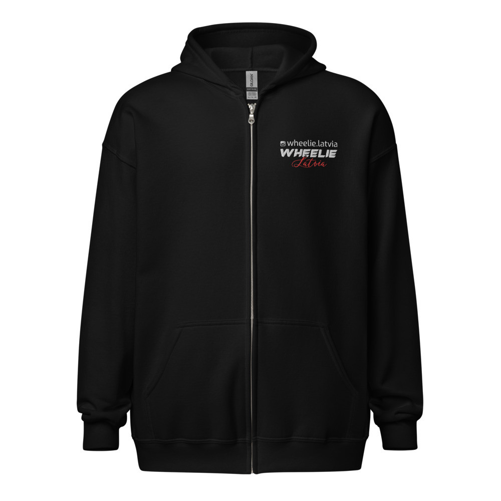 Wheelie Unisex heavy blend zip hoodie with print on the back