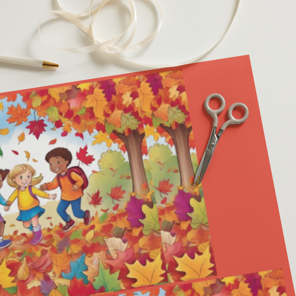 Kids Playing in Leaves Wrapping paper sheets