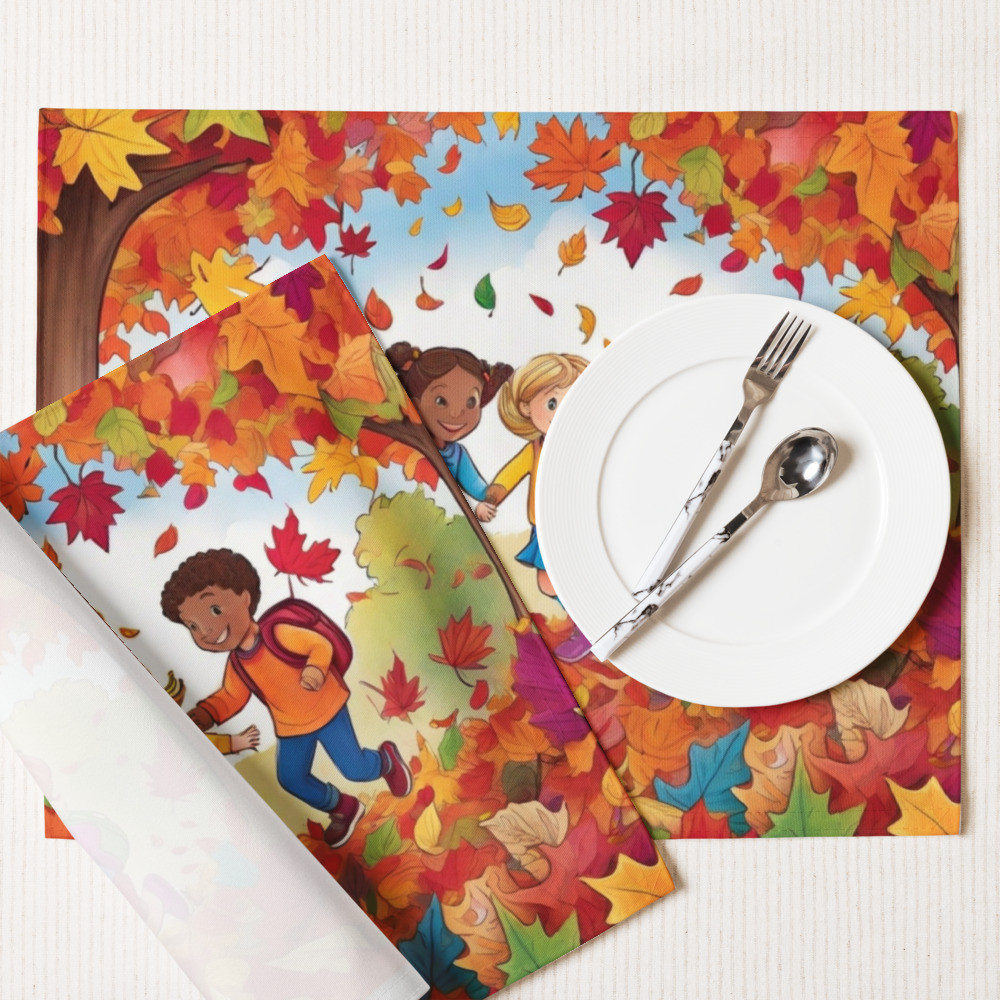 Kids Playing in Leaves Placemat Set