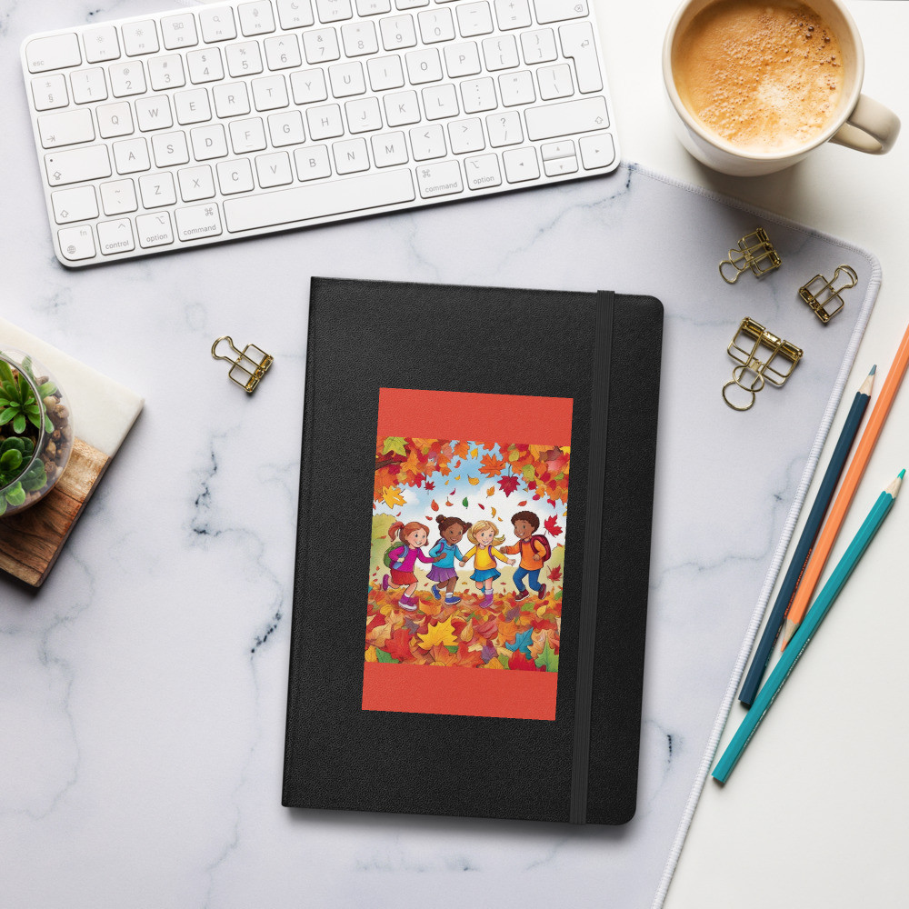 Kids Playing in Leaves Hardcover bound notebook
