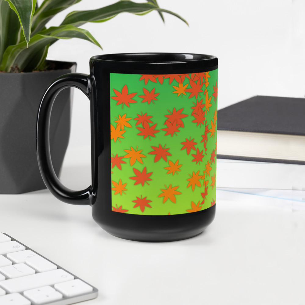 Fall Leaves Black Glossy Mug